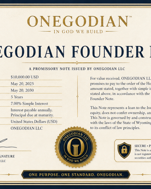 ONEGODIAN Founder Note — Test Offering