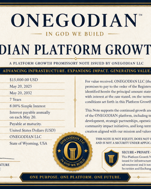 ONEGODIAN Platform Growth Note — Test Offering