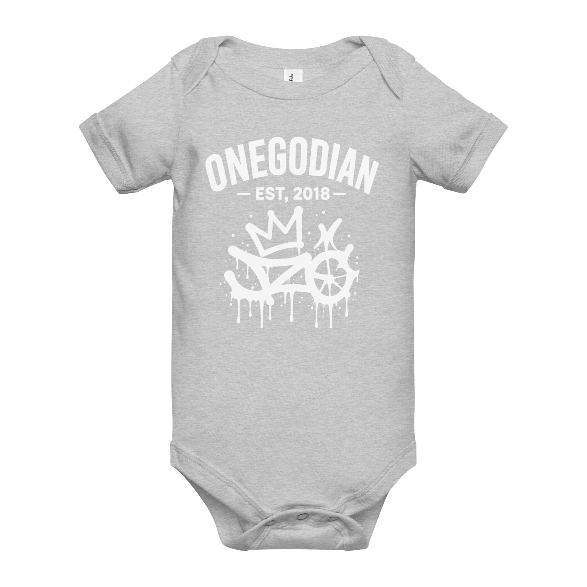 ONEGODIAN: New King – Baby short sleeve one piece – White - Image 4