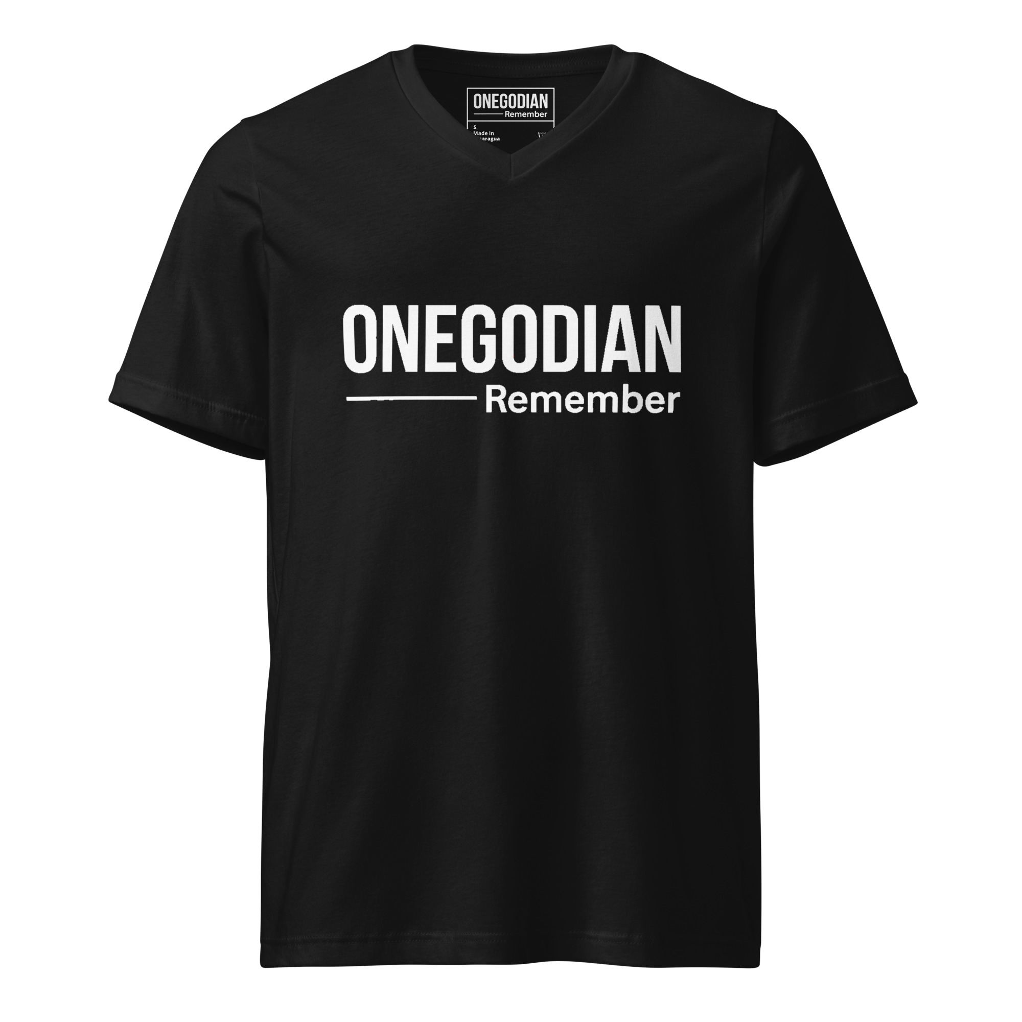 ONEGODIAN: Remember – Unisex Short Sleeve V-Neck T-Shirt – White