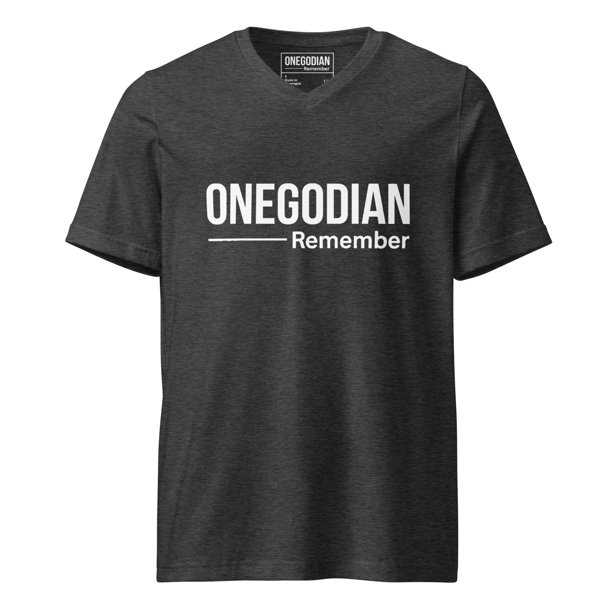 ONEGODIAN: Remember – Unisex Short Sleeve V-Neck T-Shirt – White - Image 7