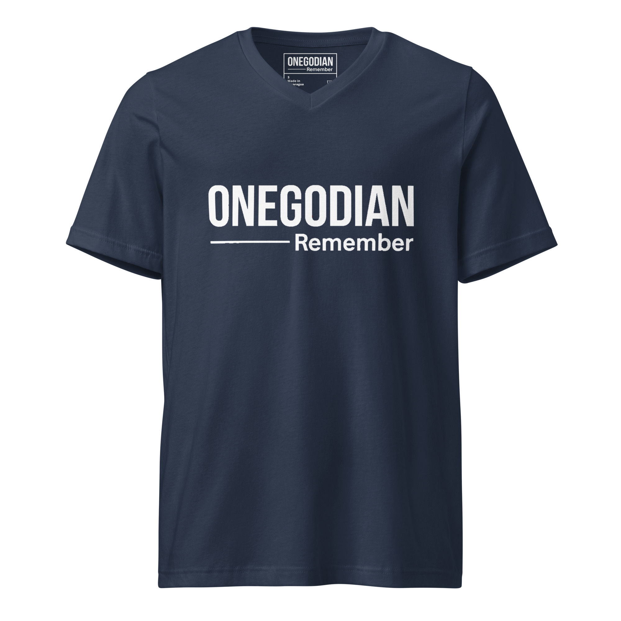 ONEGODIAN: Remember – Unisex Short Sleeve V-Neck T-Shirt – White - Image 5