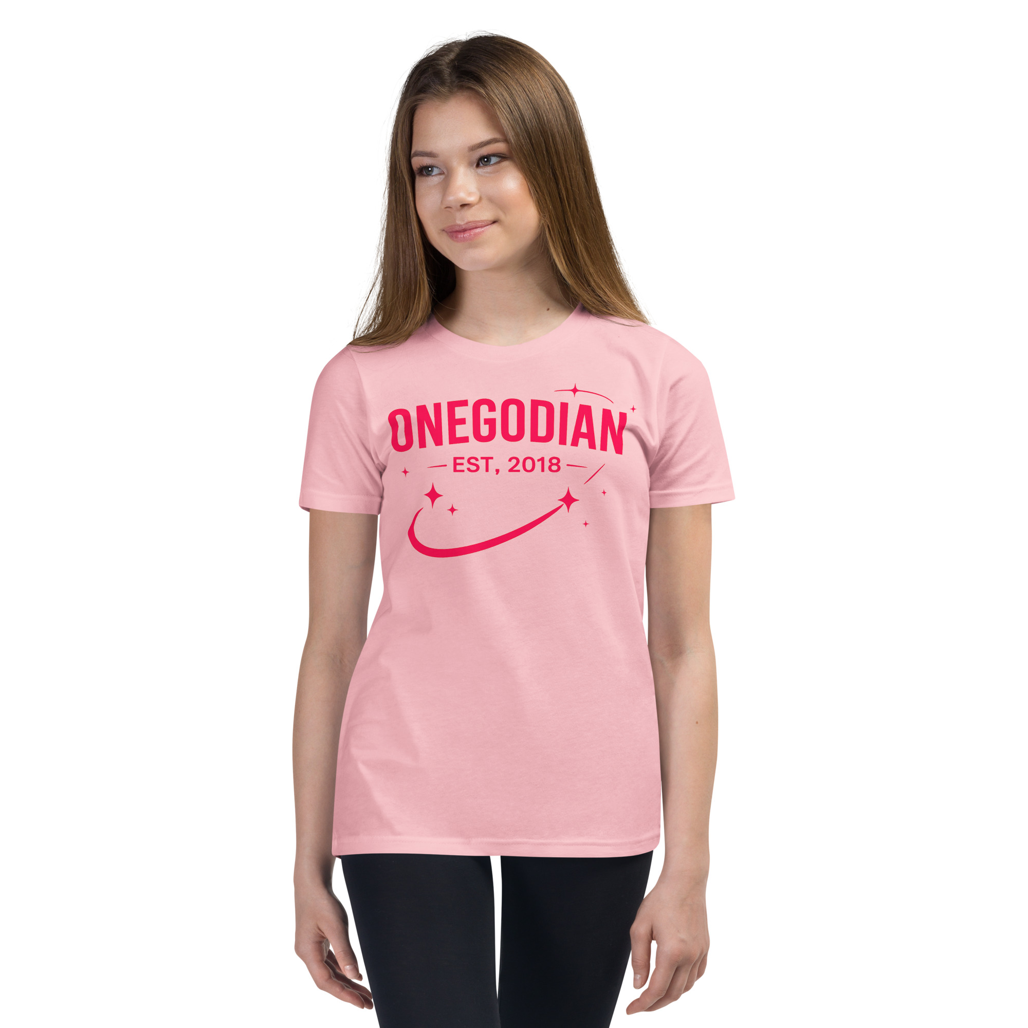 ONEGODIAN: Shooting Star – Youth Short Sleeve T-Shirt – Pink - Image 3