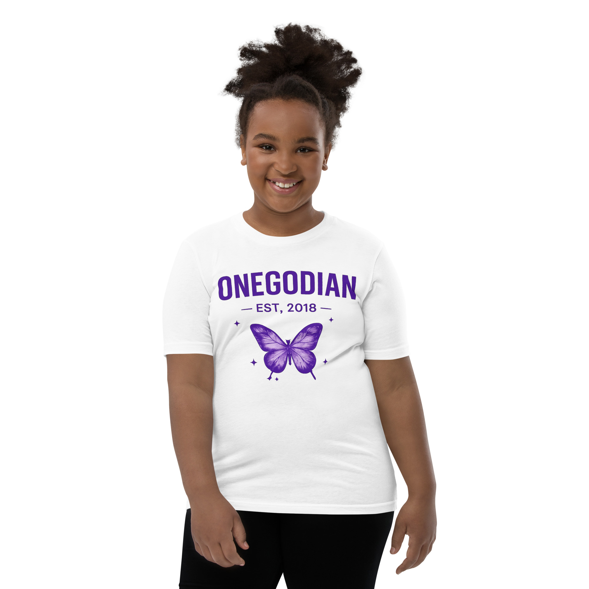 ONEGODIAN: Butterfly – Youth Short Sleeve T-Shirt – Purple - Image 3
