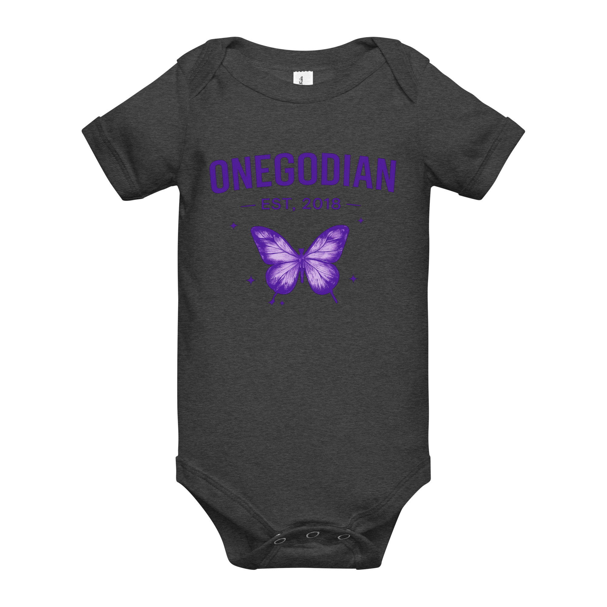 ONEGODIAN: Butterfly – Baby short sleeve one piece – Purple - Image 3